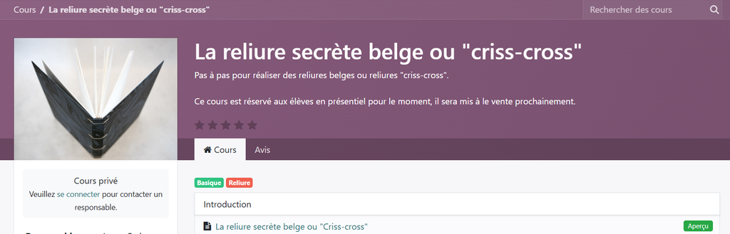 Cours en ligne "La reliure belge ou "criss-cross""
