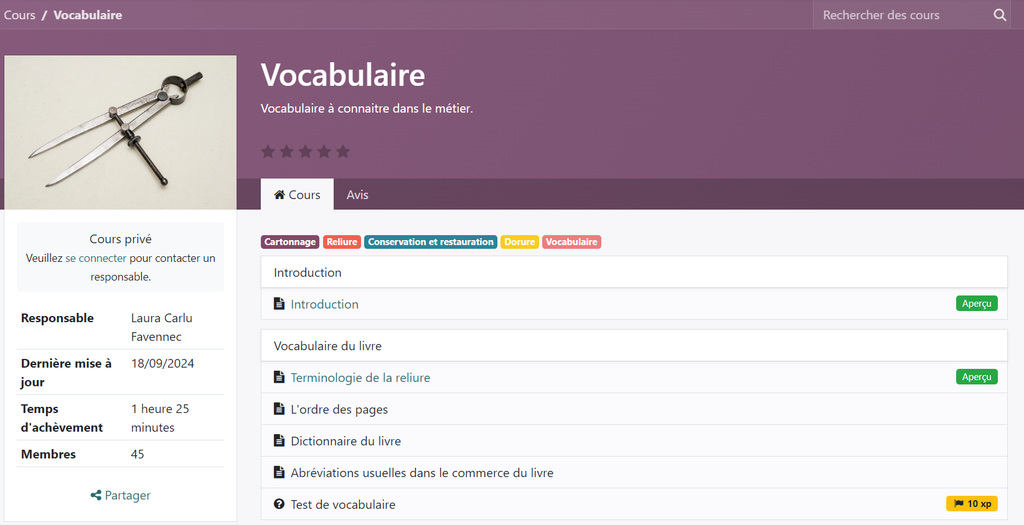 Cours en ligne "Vocabulaire"