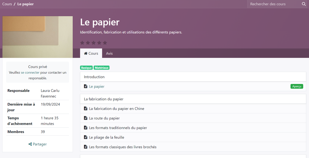 Cours en ligne "Le papier"