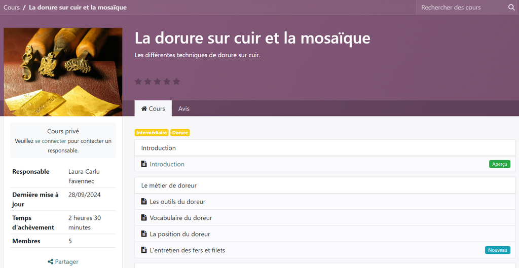 Cours en ligne "La dorure sur cuir et la mosaïque"