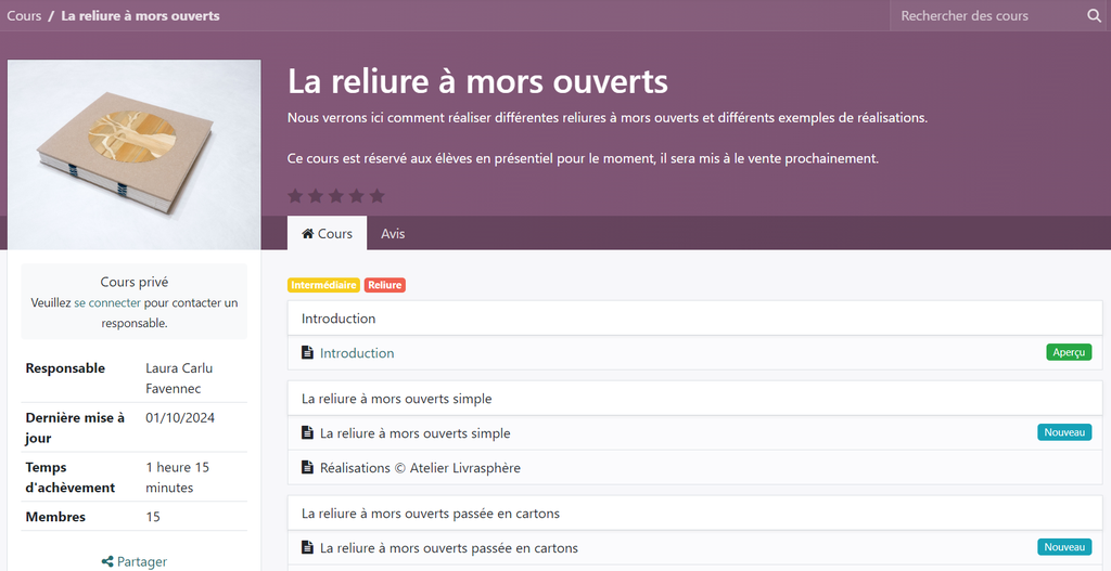Cours en ligne "La reliure à mors ouverts"