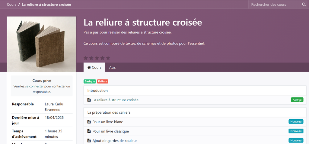 Cours en ligne "La reliure à structure croisée"