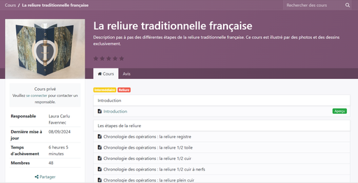 [cours.reliure-traditionnelle] Cours en ligne "La reliure traditionnelle française"