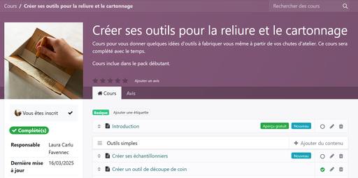 [cours.creer-ses-outils] Cours en ligne "Créer ses outils pour la reliure et le cartonnage"